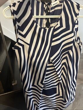 DKNY Navy and White Optical Stripe Sleeveless Top